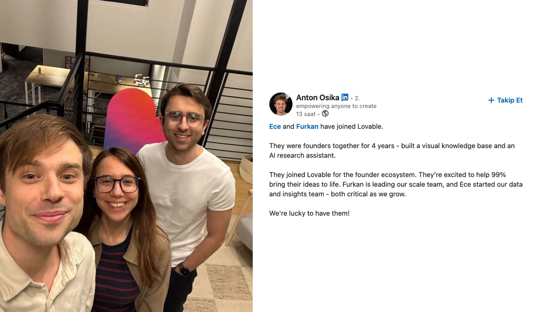 İsveç merkezli Scrintal’ın Türk kurucuları Lovable’a transfer oldu